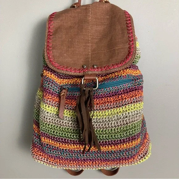 The Sak backpack woven rainbow serape ratan woven multicolor - Picture 1 of 16